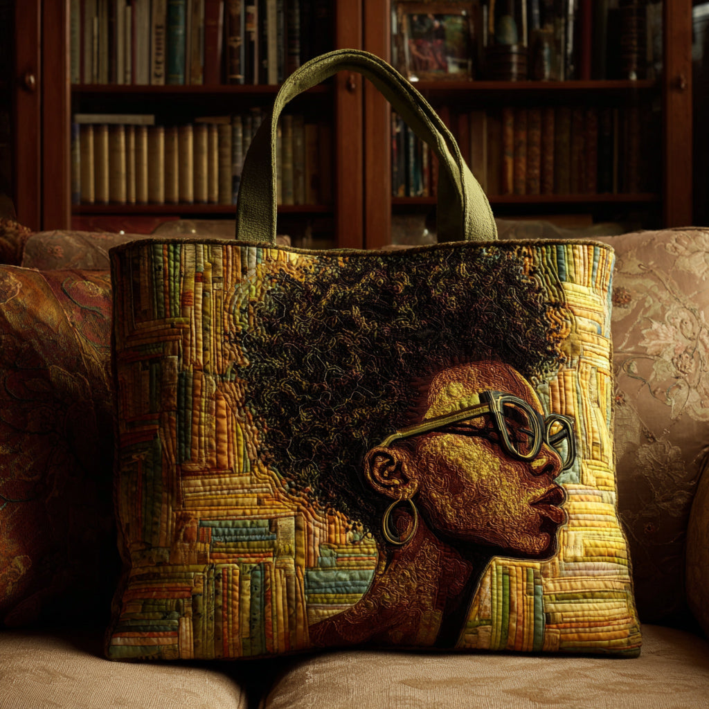 Black Woman Reader Quilted Tote Bag NCU0HH705