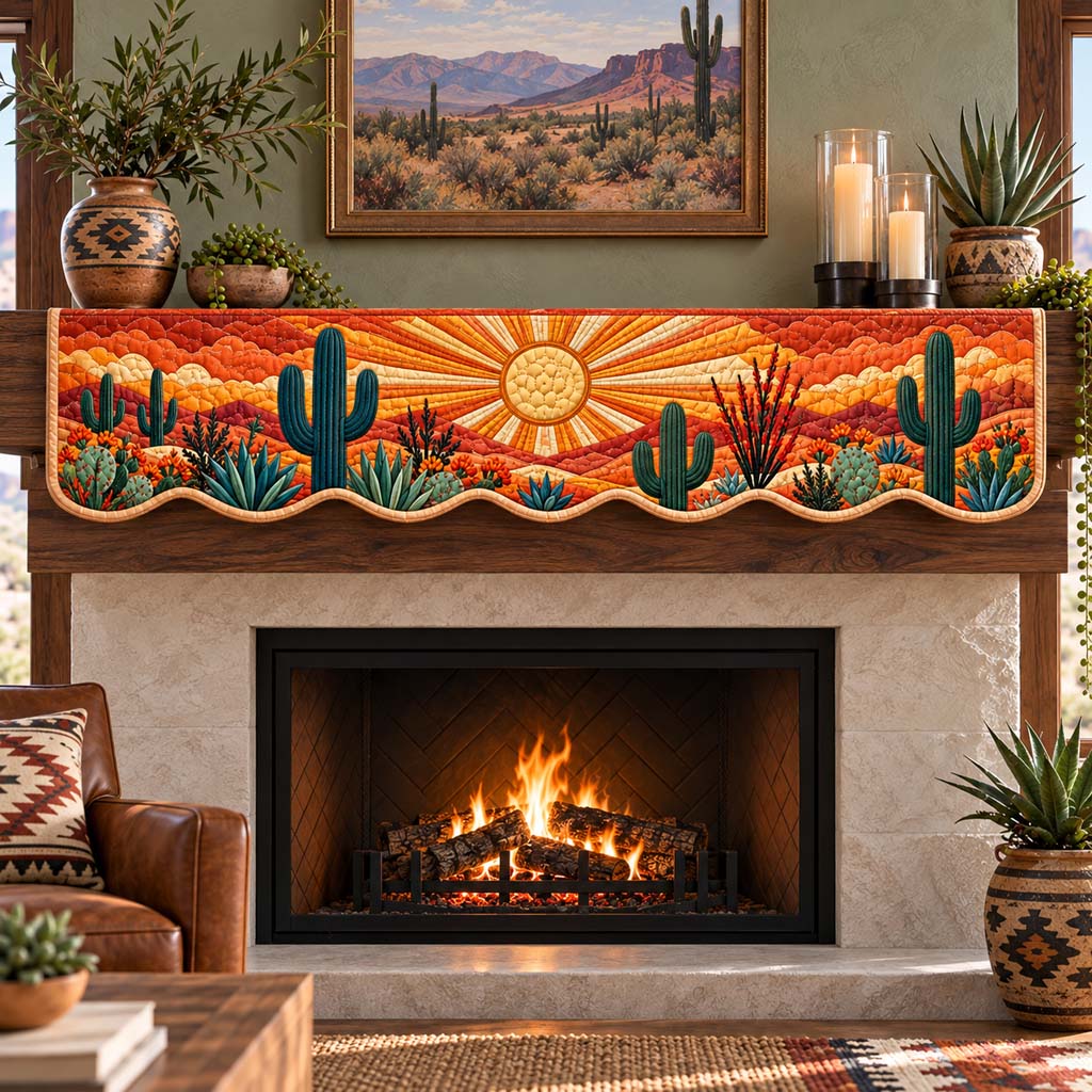 Blazing Sun Cactus Quilted Mantel Scarf SN0HH0981