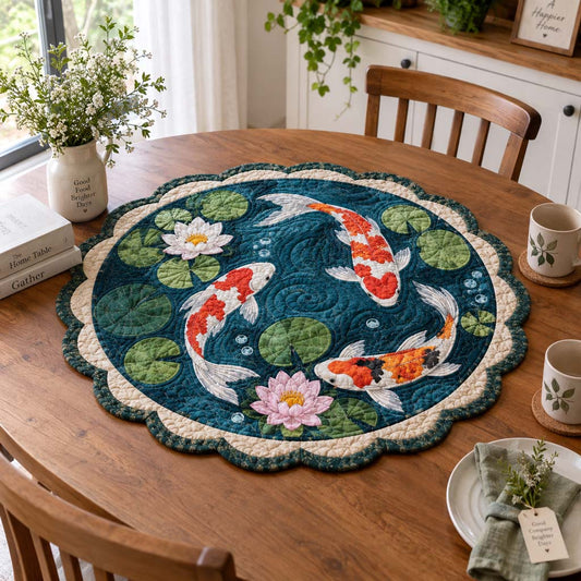Blissful Koi Custom Shape Quilted Table Topper SN0HH0649