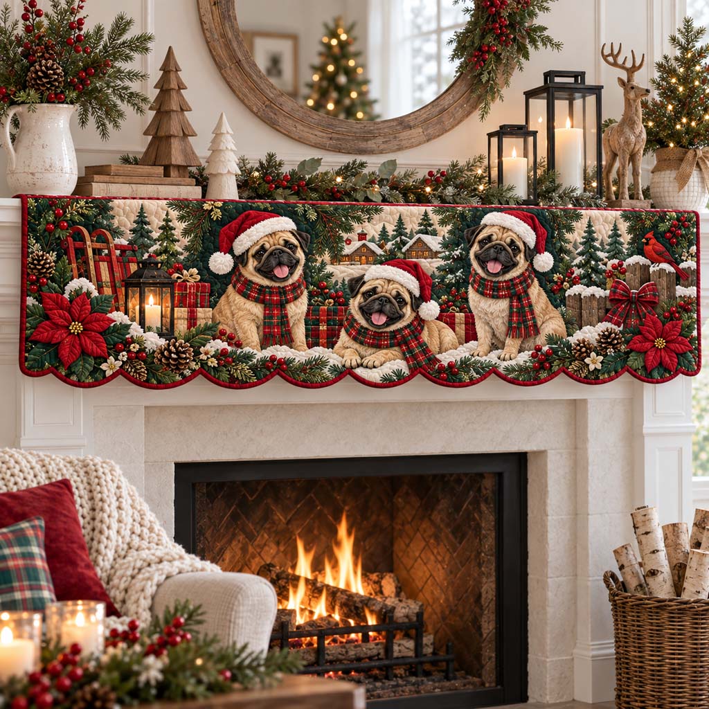 Blizzard Pug Quilted Mantel Scarf SN0HH0669