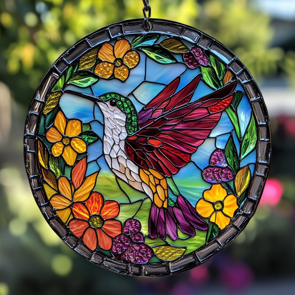 Blooming Hummer - Stained Glass Window Hanging Suncatcher NCU0TH012