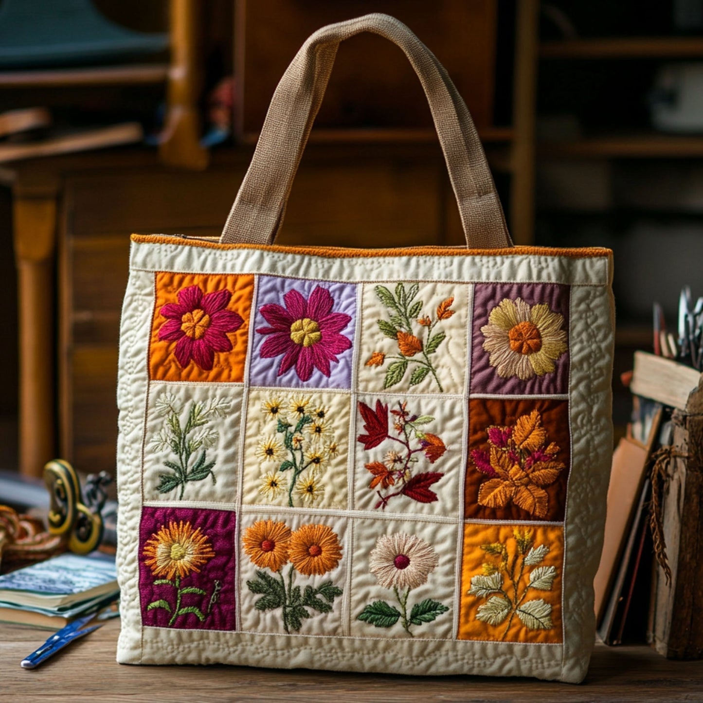 Blooming Stitches Quilted Tote Bag NCU0PT7899