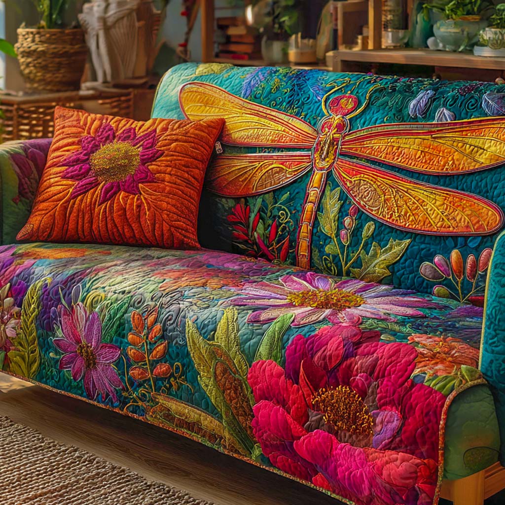 Blossom Symphony Dragonfly Quilted Sofa Cover NCU0XD1637