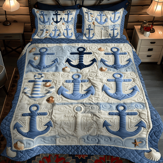 Blue Anchors 3-Piece Quilted Bedding Set NCU0TH1227