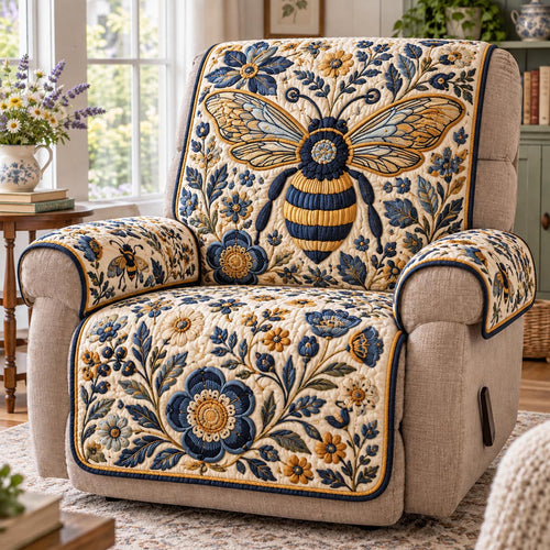 Blue Botanical Bee Quilted Sofa Cover SN0DV1041
