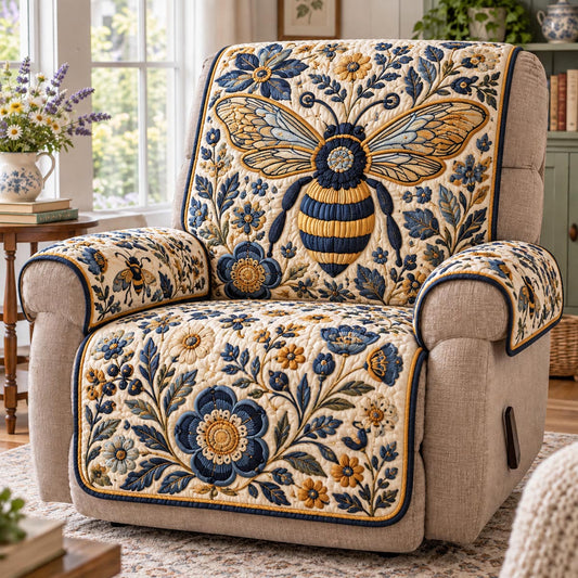 Blue Botanical Bee Quilted Sofa Cover SN0DV1041