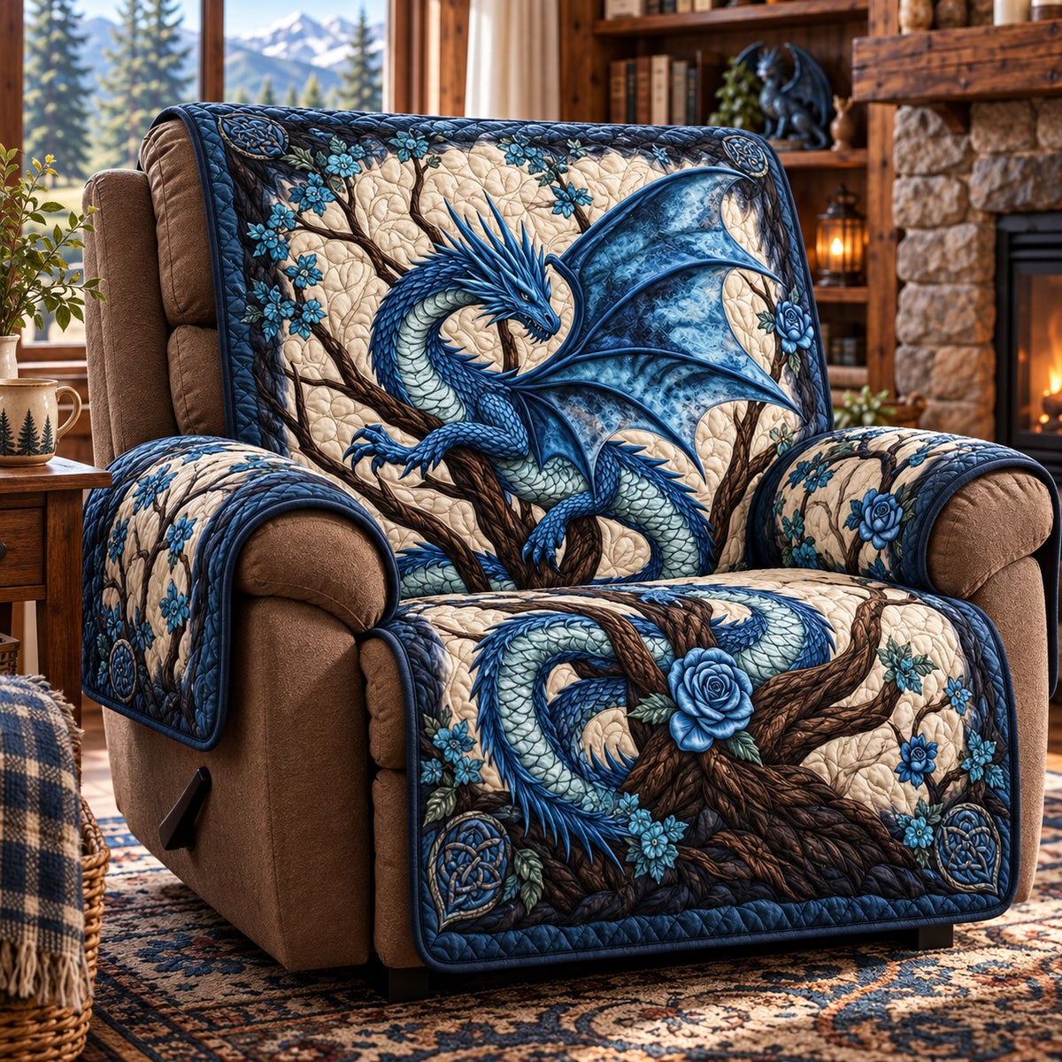 Blue Branch Dragon Quilted Sofa Cover SN0PT1461