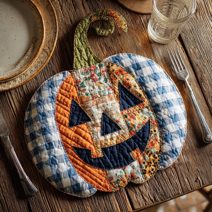 Blue Check Pumpkin Custom Shape Quilted Placemat NCU0LV071
