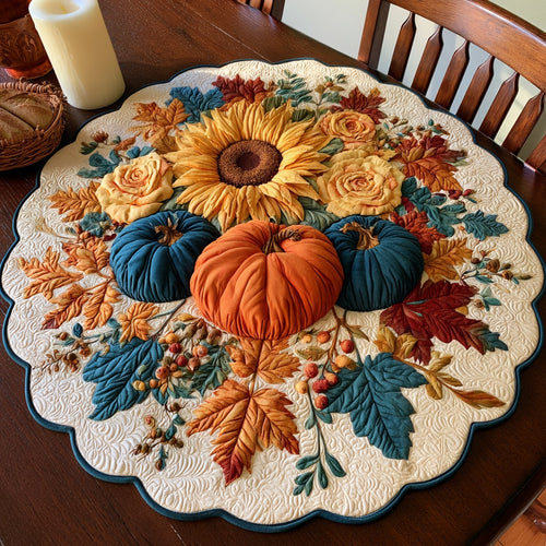 Blue Contrast Custom Shape Quilted Table Topper NCU0LV204