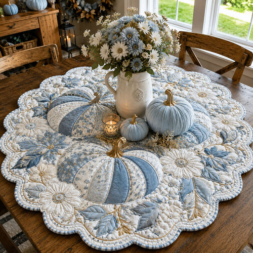 Blue Cottage Harvest Custom Shape Quilted Table Topper SN0PT624