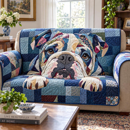 Blue Cozy Bulldog Quilted Sofa Cover SN0DV650