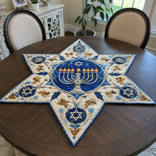 Blue Festival of Lights Custom Shape Quilted Table Topper SN0PT774