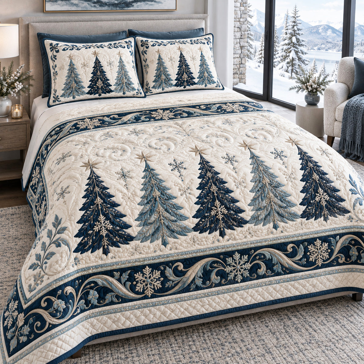 Blue Frost 3-Piece Quilted Bedding Set SN0TV772