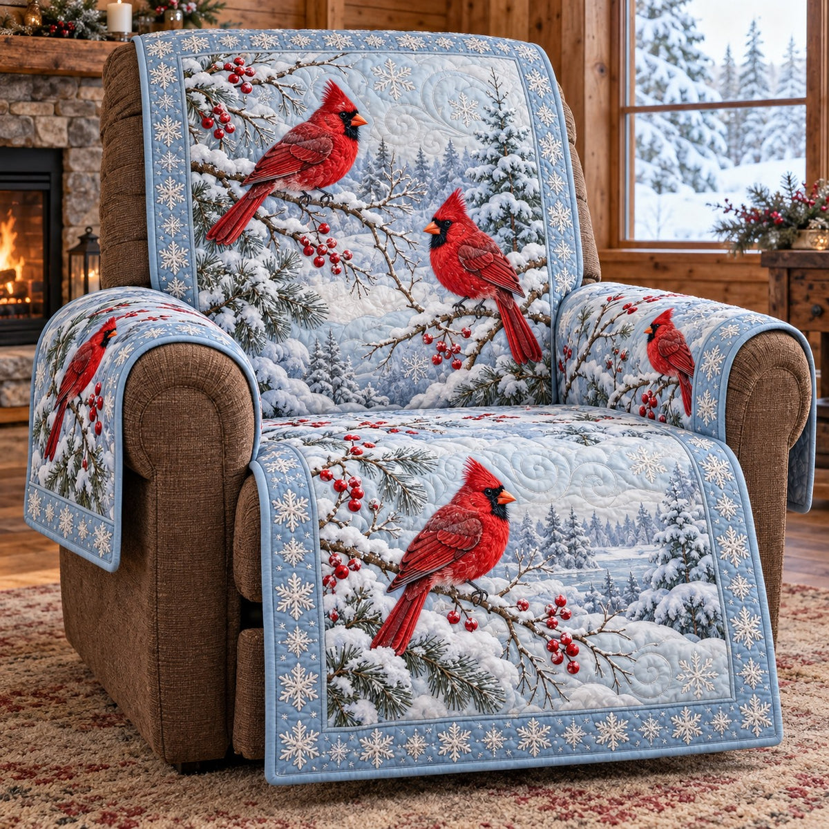 Blue Frost Cardinals Quilted Sofa Cover SN0TV941