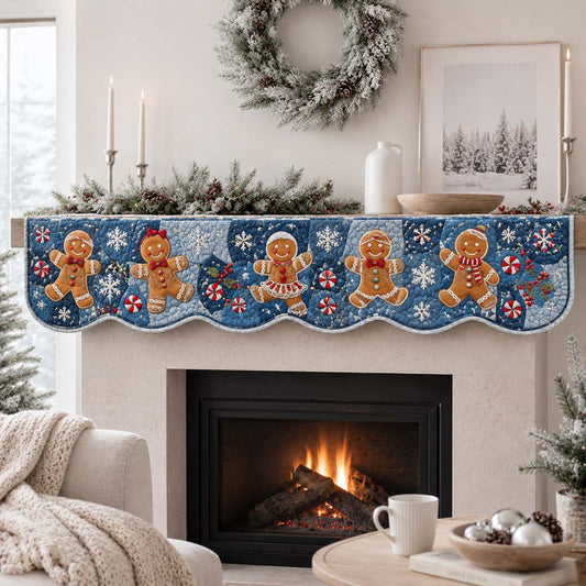 Blue Gingerbread Fantasy Quilted Mantel Scarf SN0HH0318