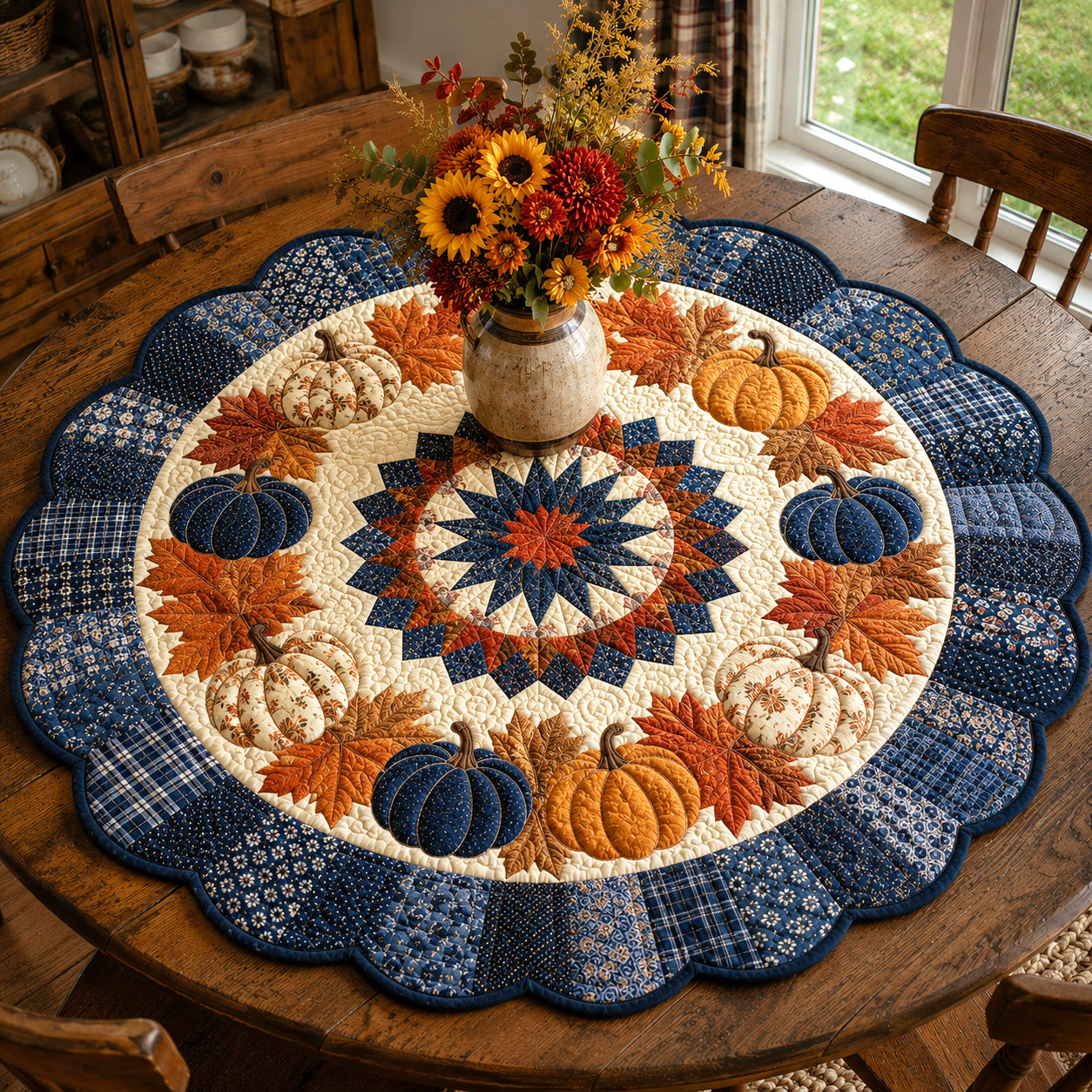 Blue Harvest Custom Shape Quilted Table Topper SN0TV052