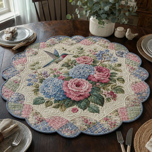 Blue Hydrangea Hummingbird Custom Shape Quilted Table Topper SN0DV507