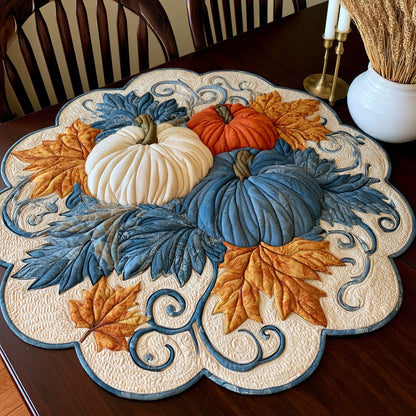 Blue Leaves Custom Shape Quilted Table Topper NCU0LV197