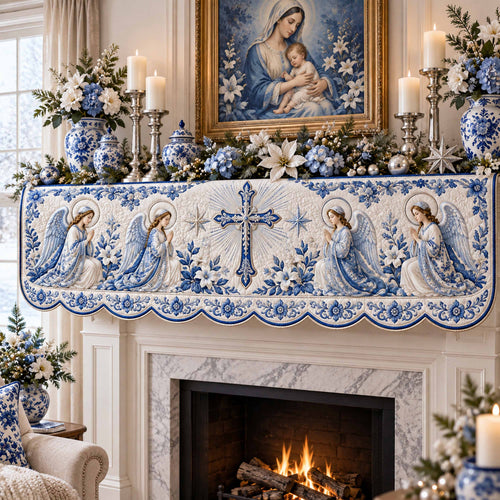 Blue Madonna Quilted Mantel Scarf SN0TD1328