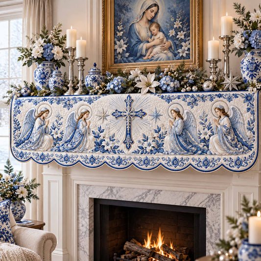 Blue Madonna Quilted Mantel Scarf SN0TD1328