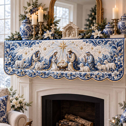 Blue Nativity Quilted Mantel Scarf SN0TD1316
