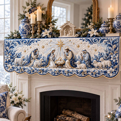 Blue Nativity Quilted Mantel Scarf SN0TD1316