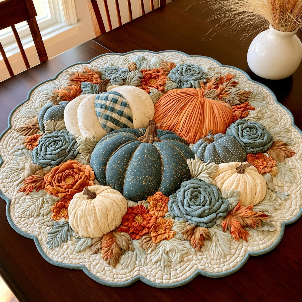 Blue Roses Custom Shape Quilted Table Topper NCU0LV193