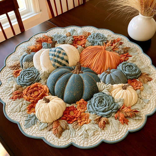 Blue Roses Custom Shape Quilted Table Topper NCU0LV193