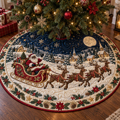 Blue Santa Sleigh Christmas Quilted Tree Skirt SN0TV417
