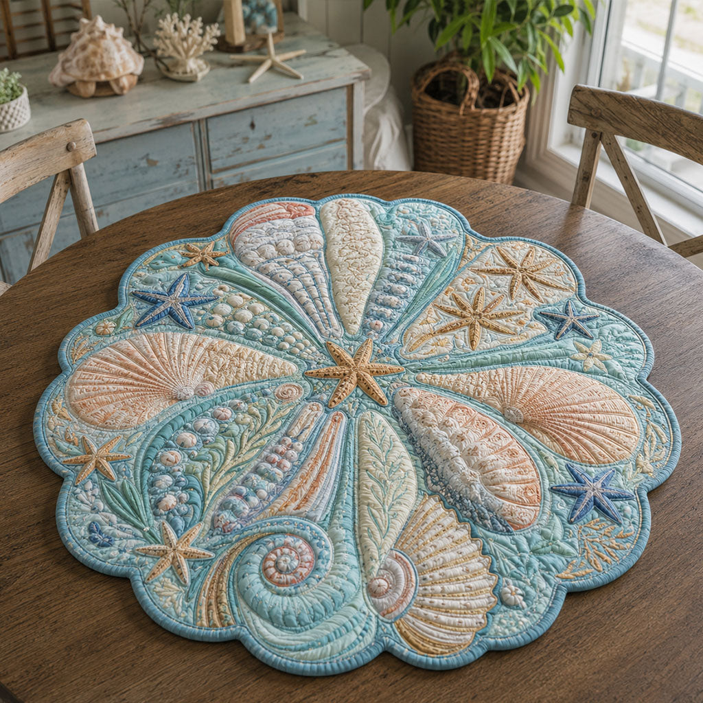 Blue Shell Manor Custom Shape Quilted Table Topper SN0PT884