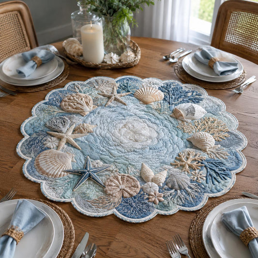 Blue Shell Meadow Custom Shape Quilted Table Topper SN0DV528