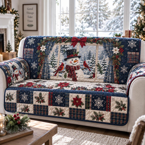 Blue Snowman Forest Quilted Sofa Cover SN0DV640