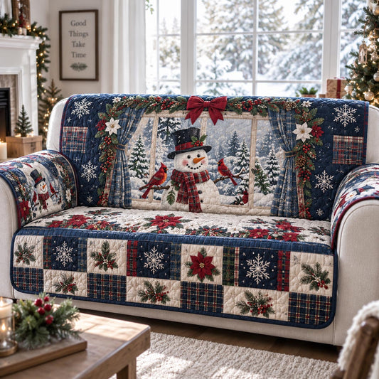 Blue Snowman Forest Quilted Sofa Cover SN0DV640