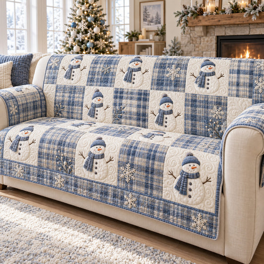 Blue Snowman Haven Quilted Sofa Cover SN0TV403
