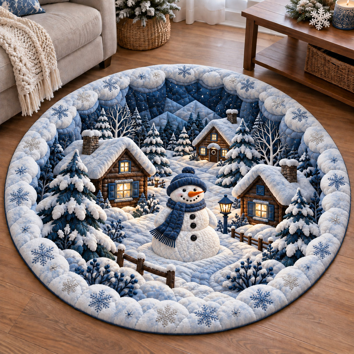 Blue Snowman Village Quilted Round Mat SN0TV444