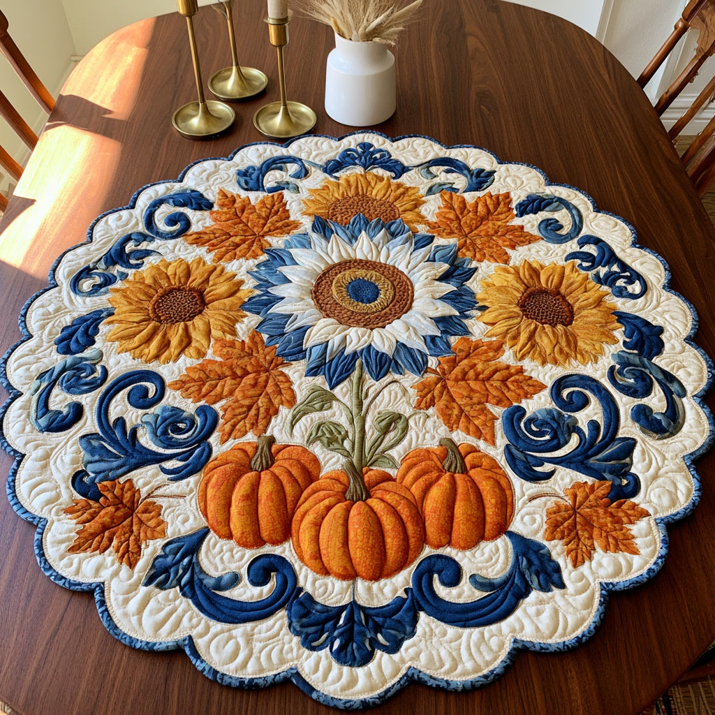 Blue Swirls Custom Shape Quilted Table Topper NCU0LV201