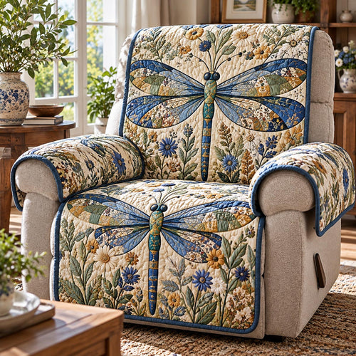 Blue Wildflower Dragonfly Quilted Sofa Cover SN0DV1074