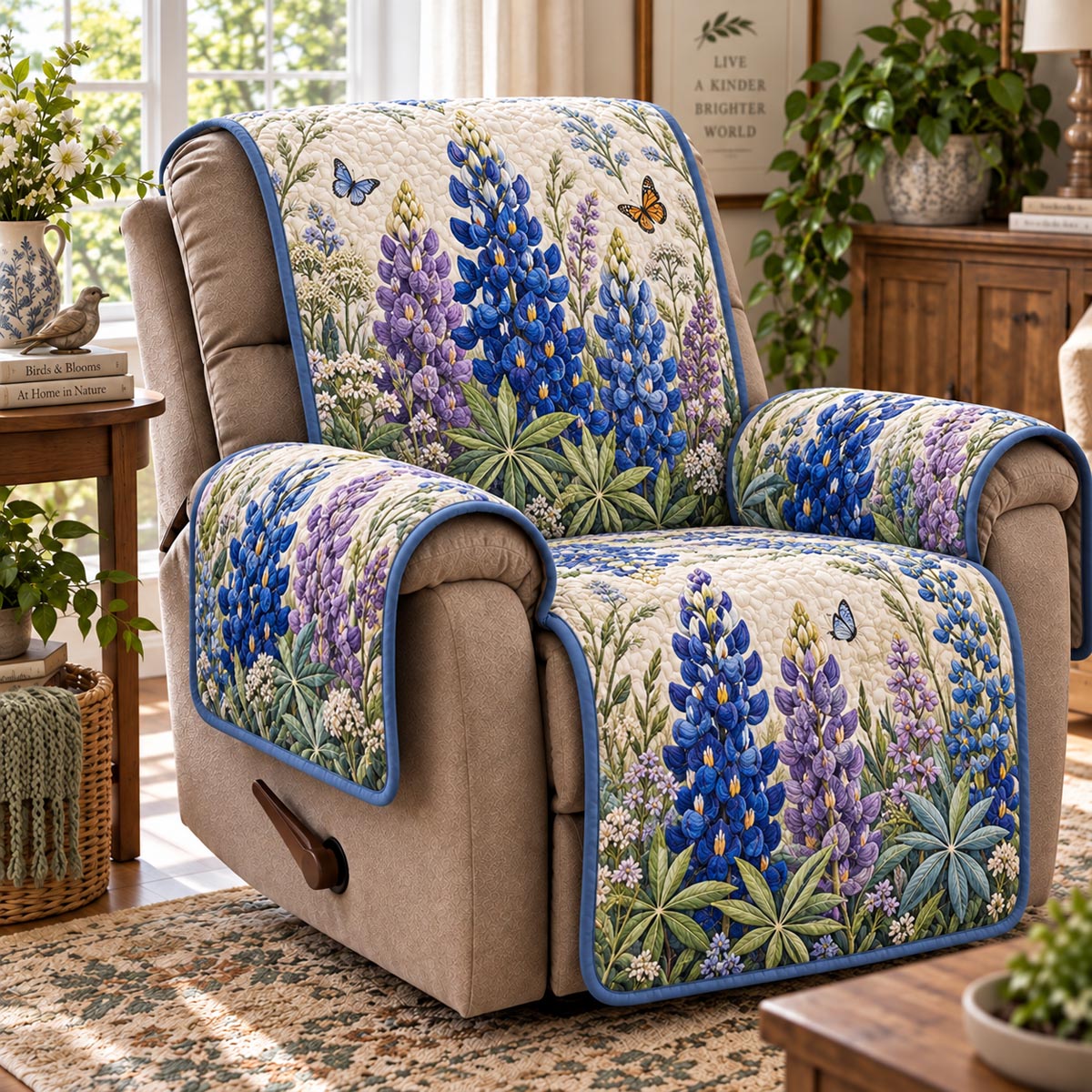 Bluebonnet Garden Quilted Sofa Cover SN0DV991