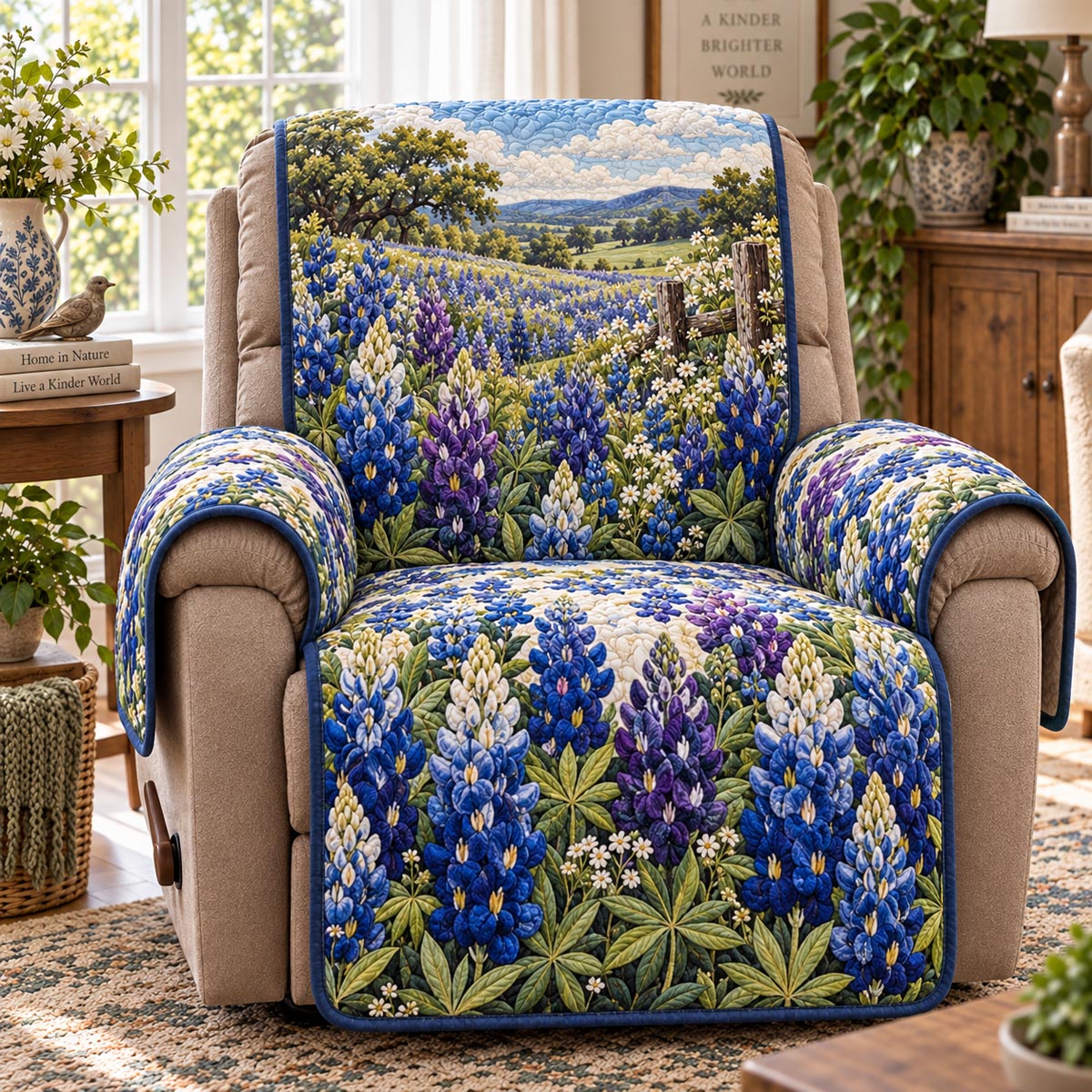 Bluebonnet Wildflower Field Quilted Sofa Cover SN0DV994