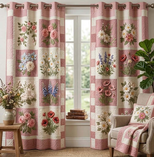 Blush Bouquet Quilted Curtains NCU0QQ338