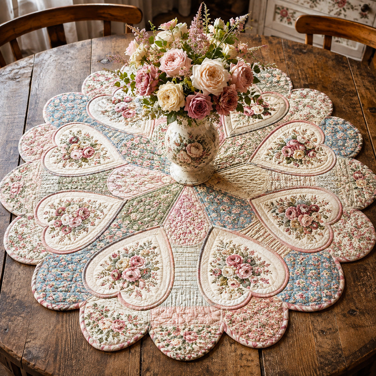 Blush Garden Custom Shape Quilted Table Topper SN0TV089