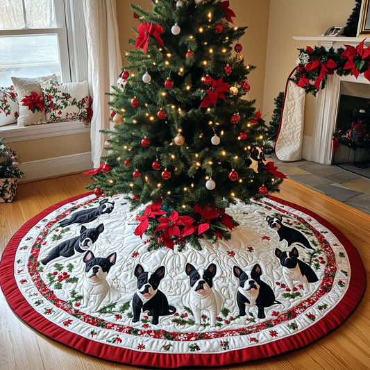 Boston Terrier Wrapped in Lights Christmas Quilted Tree Skirt NCU0DV1624