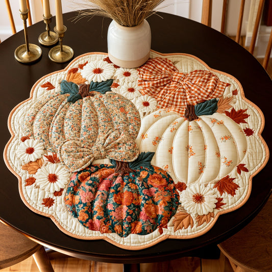 Bow Pumpkins Custom Shape Quilted Table Topper NCU0LV160