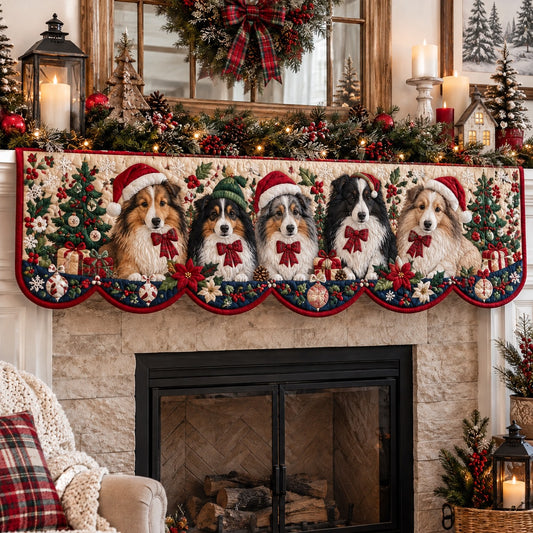 Bow Tie Sheltie Friends Quilted Mantel Scarf SN0PT1430