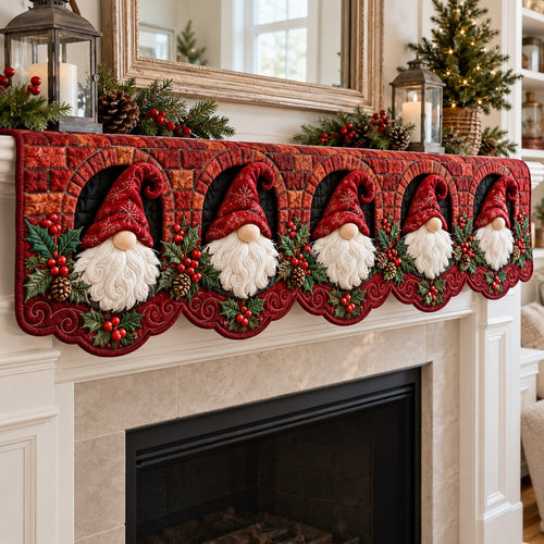 Brick Arch Red Gnomes Quilted Mantel Scarf SN0TV997