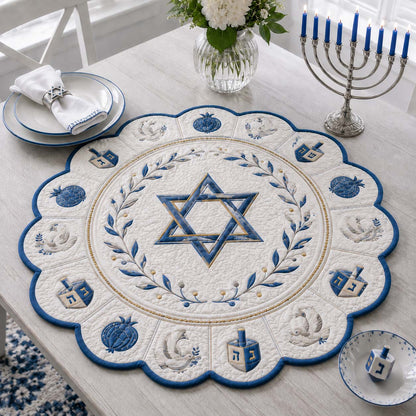 Bright Hanukkah Harmony Custom Shape Quilted Table Topper SN0HH0182
