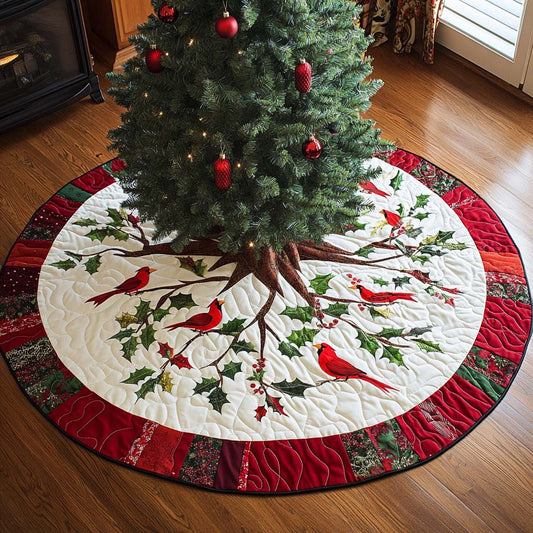 Bright Cardinal Blessings Christmas Quilted Tree Skirt NCU0DK1656