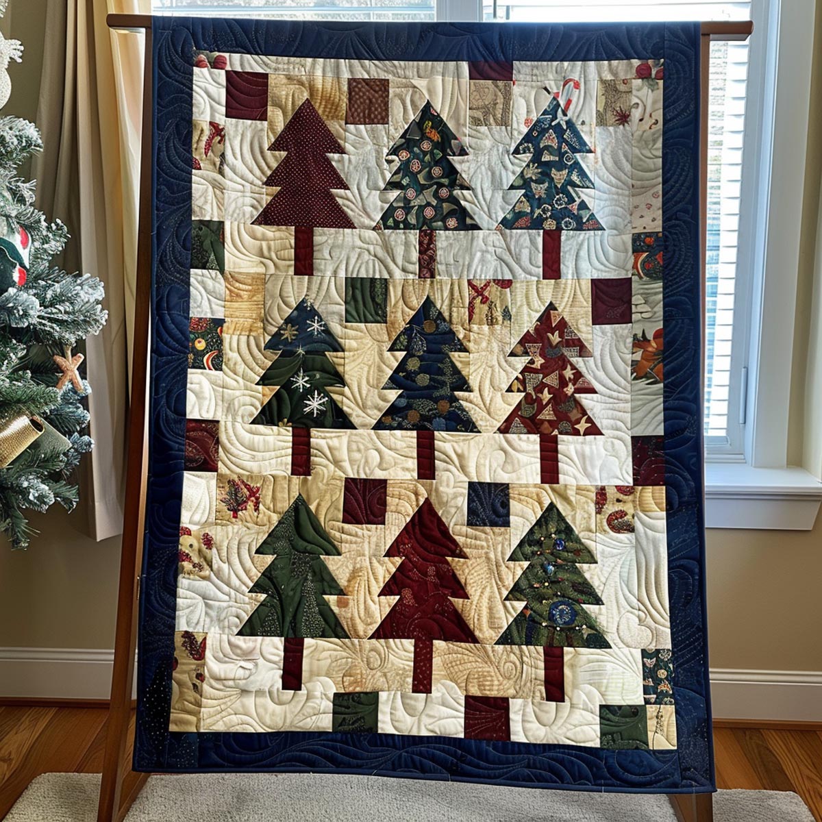 Bright Christmas Tree Quilted Blanket NCU0PD311
