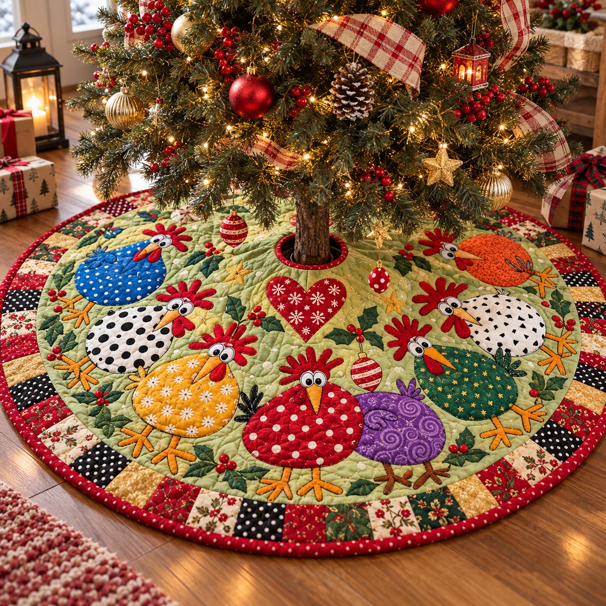 Bright Hen Christmas Christmas Quilted Tree Skirt SN0DV1162