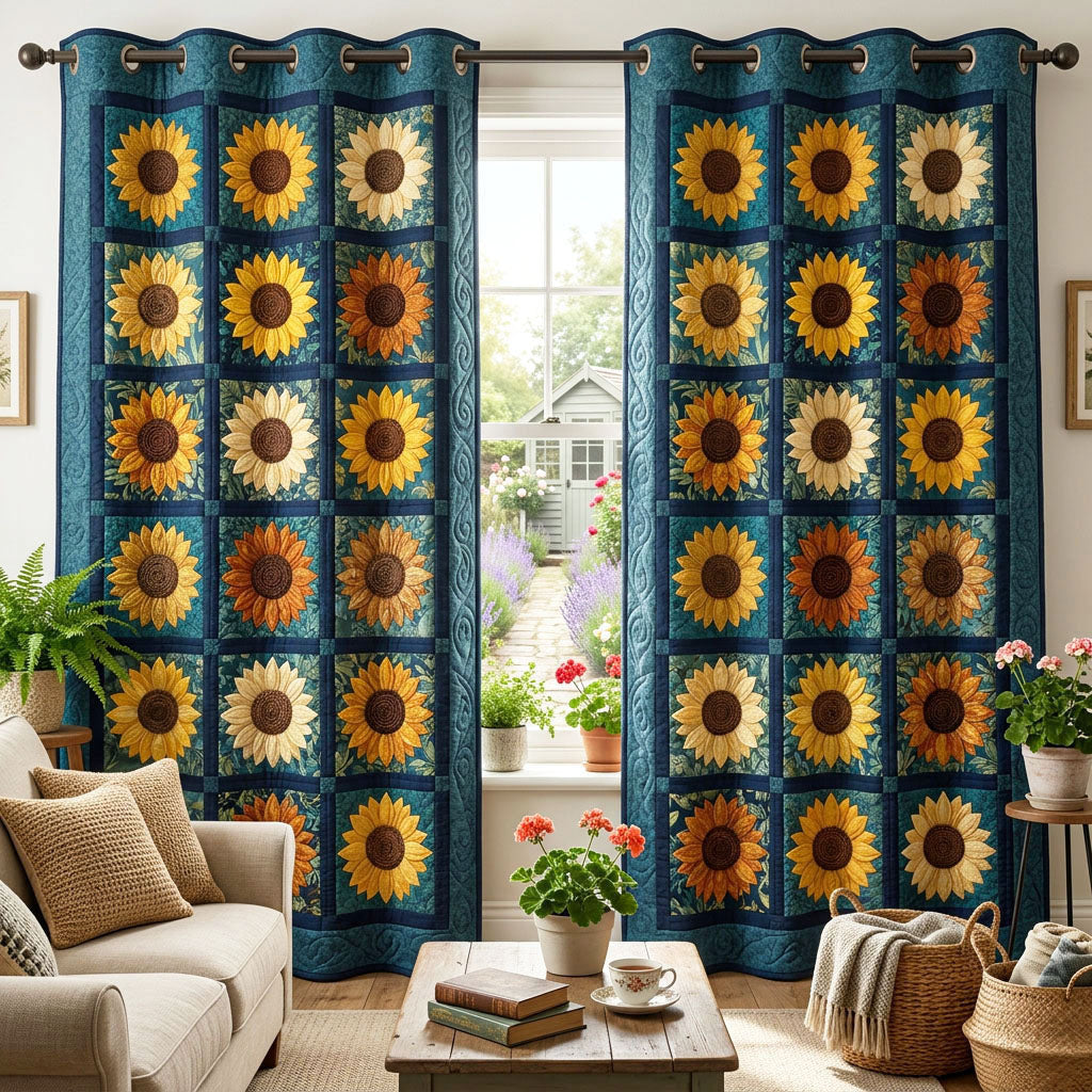 Bright Sunflower Quilted Curtains NCU0ND74